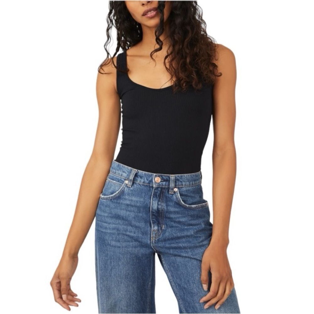 Intimately Free People | Black Stretchy Thong Ribbed Bodysuit